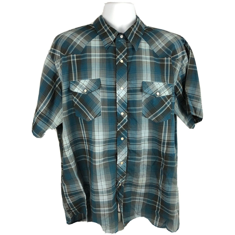 American Hero Men's Vintage Plaid Western Shirt Pearl Snaps Cowboy Rodeo Size XL